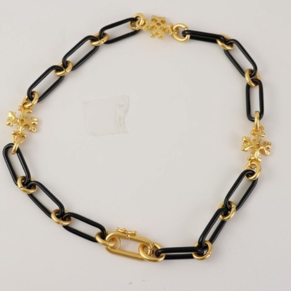 New Tory Burch Black and Gold Chain Necklace - Picture 1 of 3